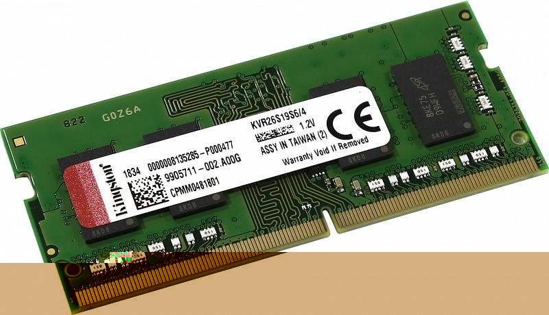 4 GB DDR4 2666MHZ KINGSTON CL19 SODIMM NB KVR26S19S6/4 