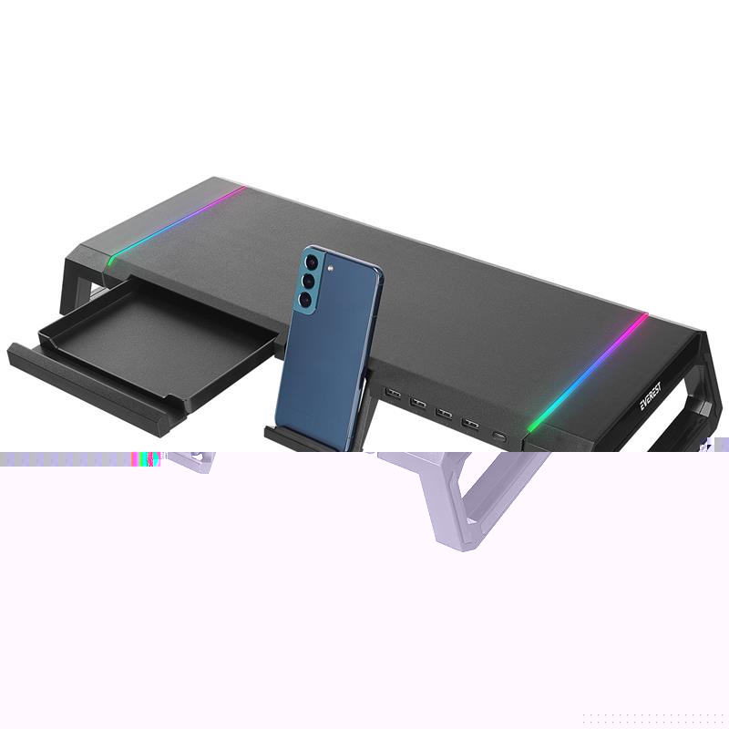 EVEREST ST1 4 USB HUB RGB IŞIKLI KATLANABILIR YUKSEKLIK AYARLI SIYAH MONITOR STAND 