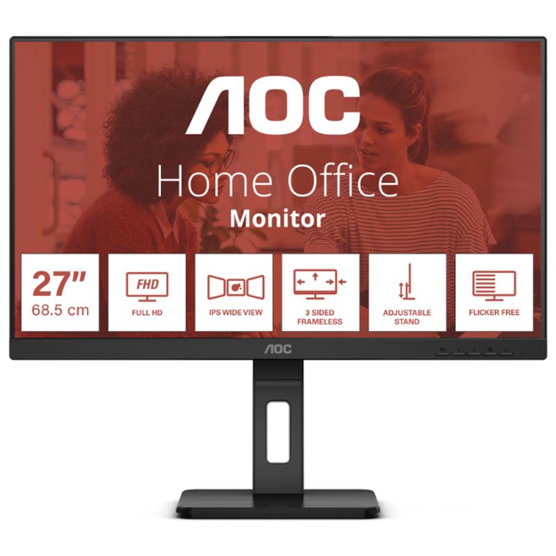27 AOC 27E3QAF IPS 4MS 75MHZ 1XVGA 1XHDMI 1XDP FHD 1920X1080 HOPARLÖR YÜKSEKLİK AYARI ÇERÇEVESİZ PIVOT VESA SİYAH 