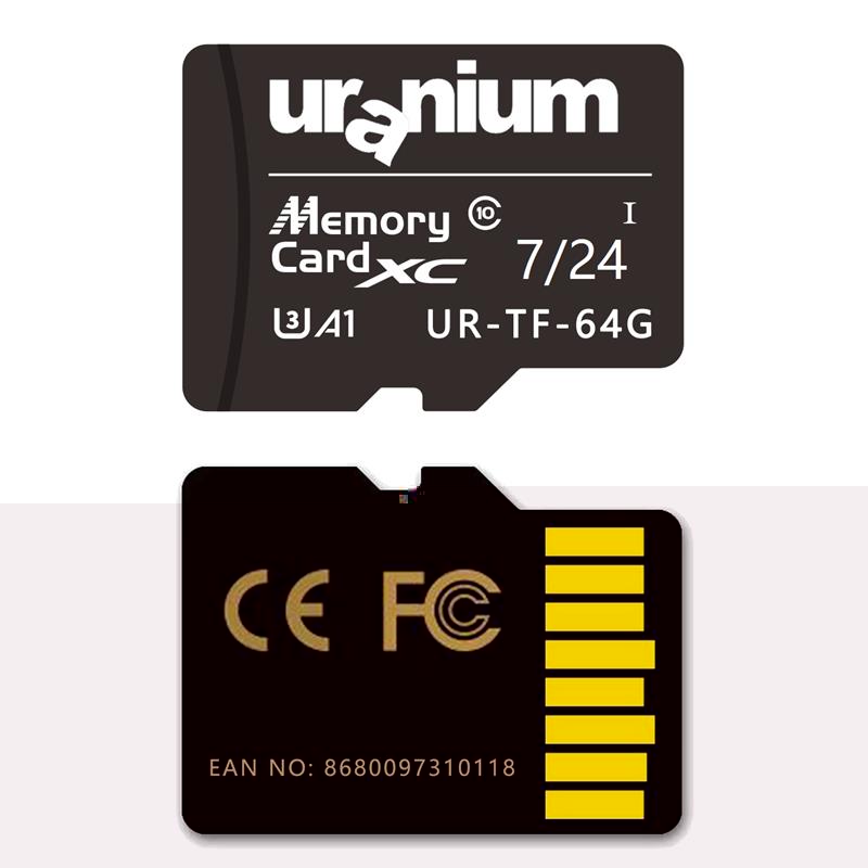 64GB URANIUM UR-TF-64G MICRO SD CARD U3 7/24 SURVEILLANCE 100/40MBS INDUSTRIAL HAFIZA KARTI (3 YIL GARANTİ)