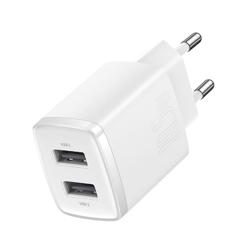 BASEUS COMPACT CCXJ010202 10.5W DUVAR TİPİ ŞARJ CIHAZI BEYAZ ÇIKIŞ: USB X2 
