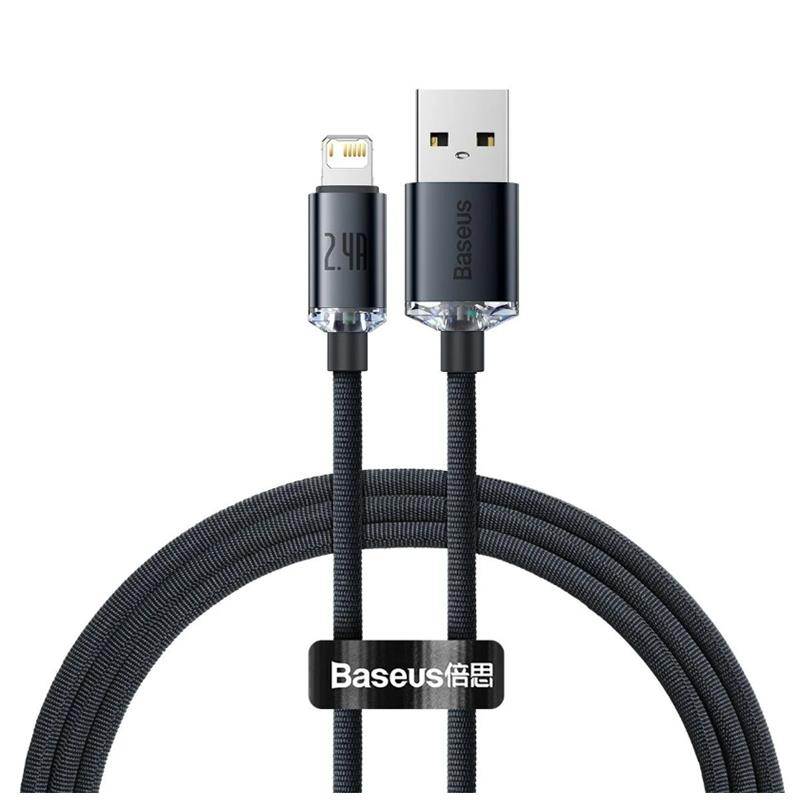 BASEUS CRYSTAL SHINE CAJY000001 2.4A 120 CM USB TO LIGHTNING ŞARJ KABLOSU SİYAH 