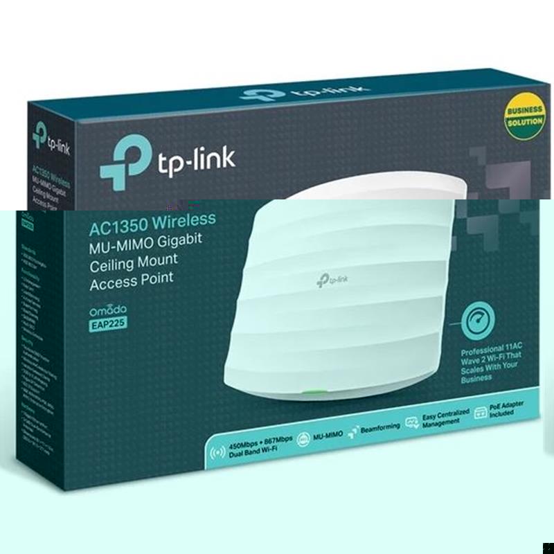 TP-LINK OMADA EAP225 AC1350 1 PORT GIGABIT RJ45 2.4/5GHZ MU-MIMO POE TAVAN TİPİ ACCESS POINT (POE ADAPTÖRÜ DAHİL)