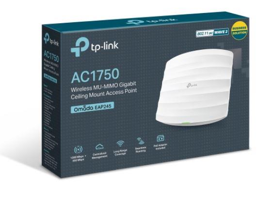 TP-LINK OMADA EAP245 AC1750 DUAL BANT WIFI5 2XGBIT RJ45 450MBPS/2.4GHZ TAVAN TİPİ ACCESS POINT (ADAPTÖRLÜ) 