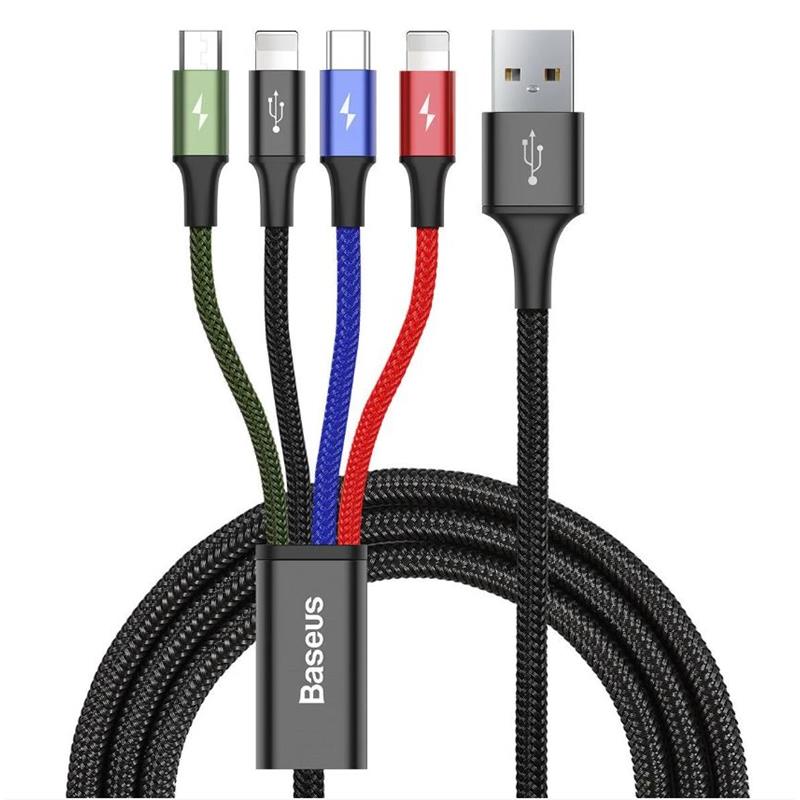 BASEUS FAST 4IN1 120 CM SIYAH ŞARJ KABLOSU ÇIKIŞ:2XLIGHTNING 1XTYPE-C 1XMICRO USB CA1T4-A01 