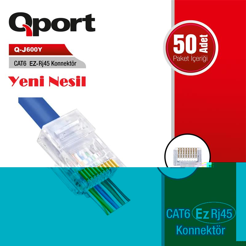 QPORT Q-J600Y CAT6 50 LİK PAKET EZRJ45 YENİ NESİL KONNEKTÖR