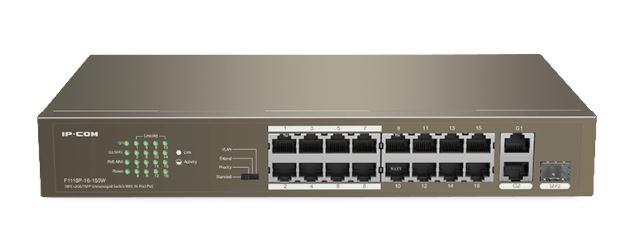 IP-COM F1118P-16-150W 16 PORT 10/100 + 2XRJ45/1X1GB SFP COMBO 150W POE RACKMOUNT SWITCH 