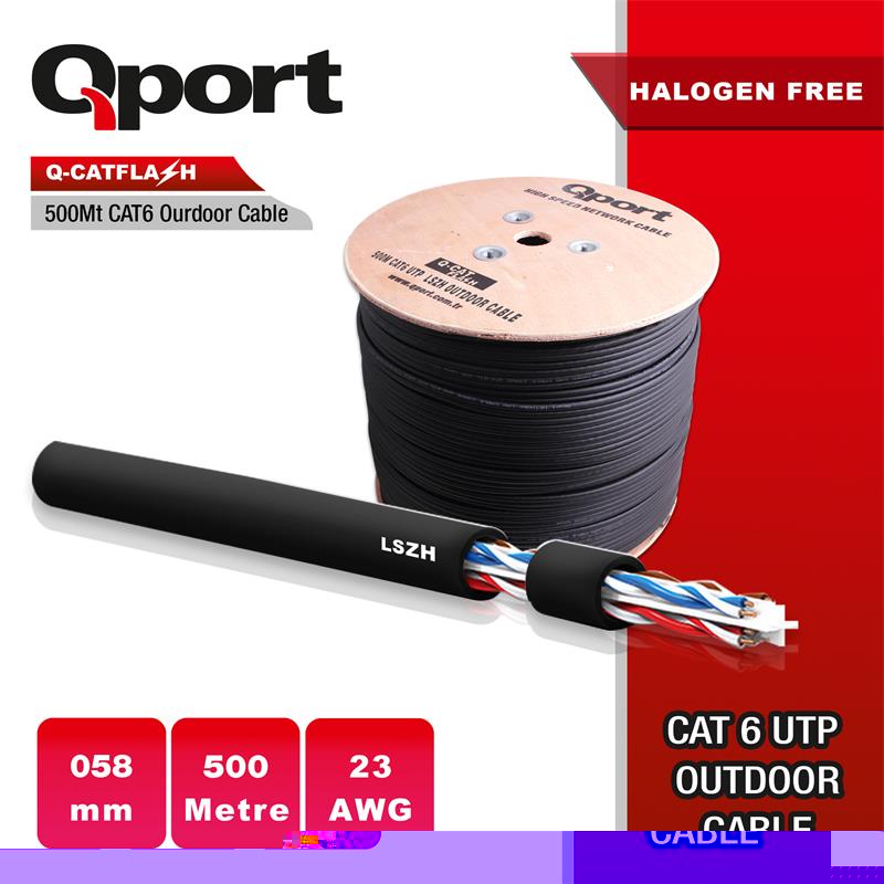 QPORT Q-CATFLASH 500 METRE LSZH CAT6 OUTDOOR 23AWG 0.58MM YANMAZ KABLO (HALOGEN FREE)