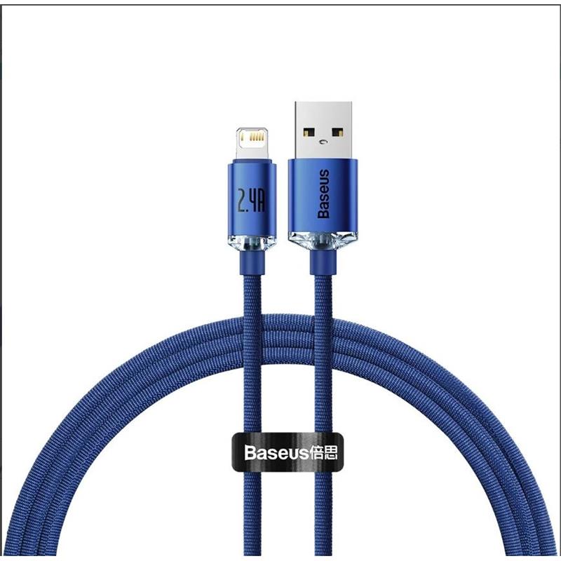 BASEUS CRYSTAL SHINE MAVİ 2.4A 120 CM USB TO LIGHTNING ŞARJ KABLOSU CAJY000003 