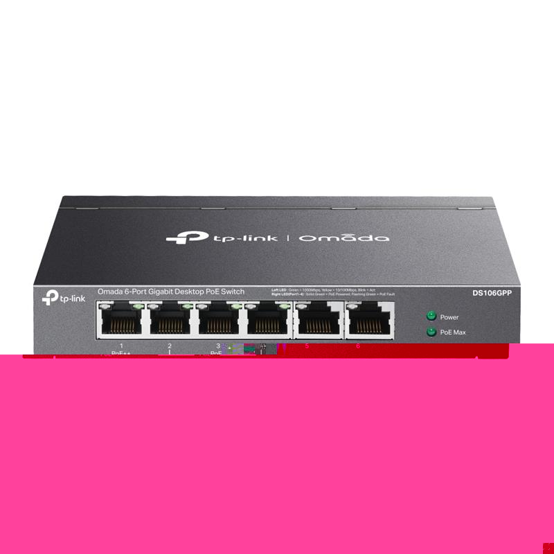 TP-LINK OMADA DS106GPP 4 PORT GIGABIT+2 PORT GIGABIT UPLINK 64W 250 METRE POE MESAFE METAL KASA SWITCH 