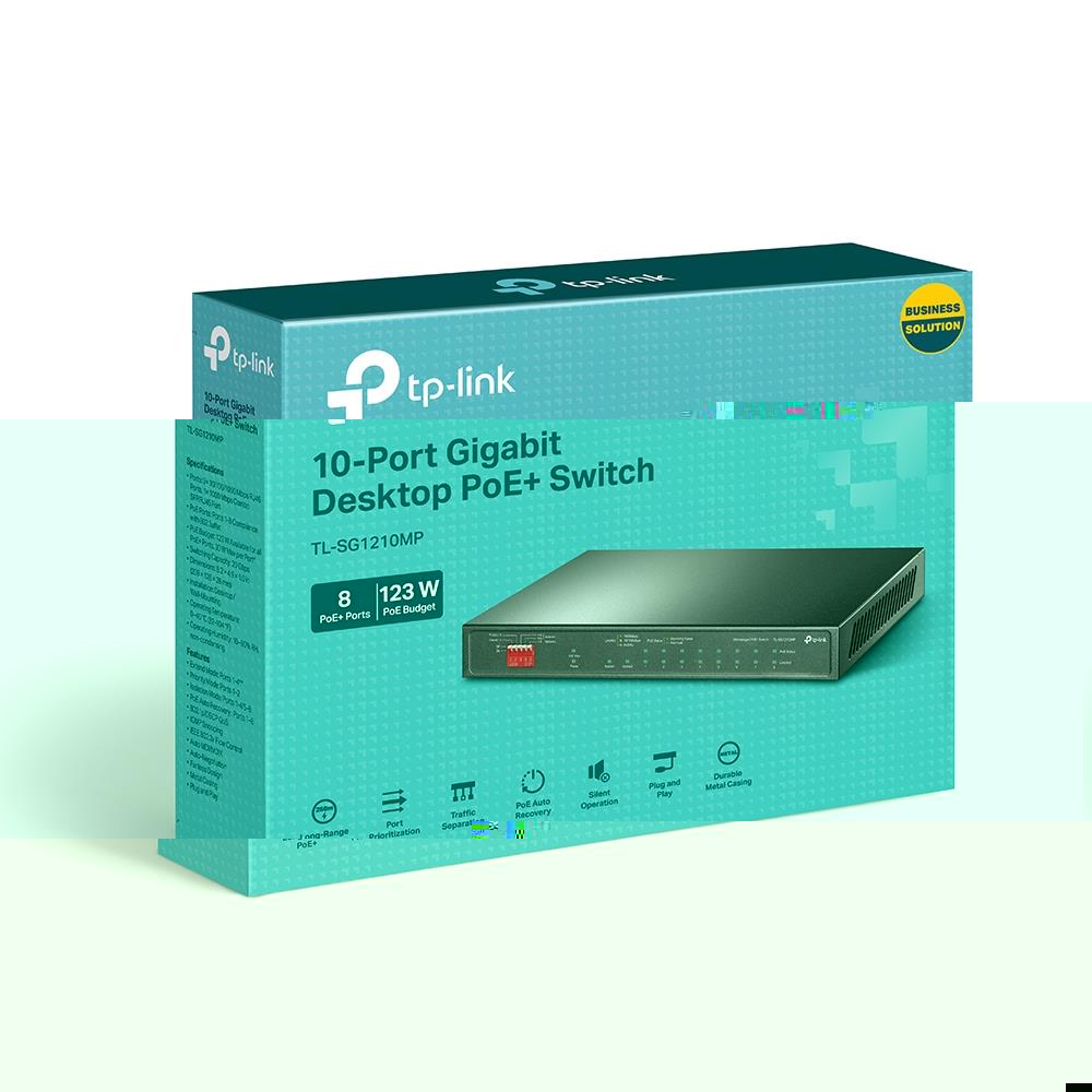 TP-LINK TL-SG1210MP 8 PORT GIGABIT + 1XGB RJ45 UPLINK +1XGB RJ45/SFP COMBO 250 METRE POE MESAFE 123W METAL KASA SWITCH 