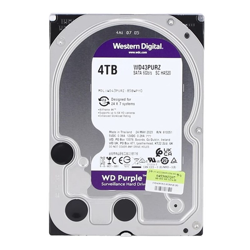 4 TB WD 3.5 PURPLE SATA3 5400RPM 256MB 7/24 GUVENLIK WD43PURZ (3 YIL RESMI DIST GARANTILI) 