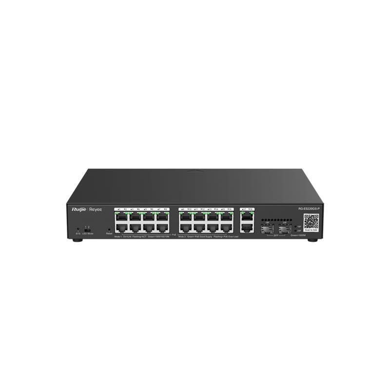 RUIJIE REYEE RG-ES220GS-P 16 PORT GIGABIT+2XGB RJ45/SFP UPLINK CLOUD L2 YÖNETİLEBİLİR 240W POE RACKMOUNT SWITCH 