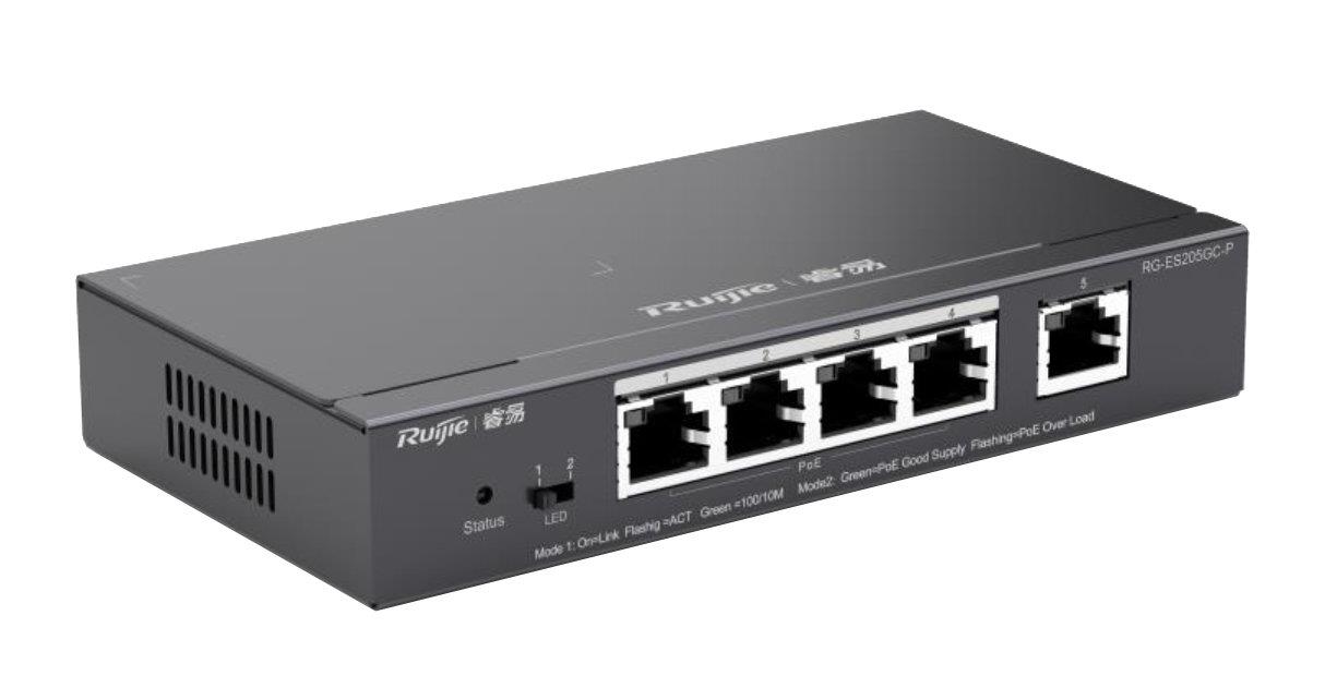 RUIJIE REYEE RG-ES205GC-P 4 PORT GIGABIT+1XGB RJ45 UPLINK L2 CLOUD YÖNETİLEBİLİR 54W POE SWITCH 