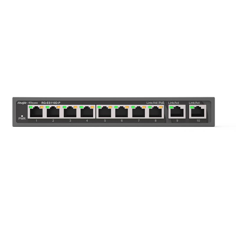 RUIJIE REYEE RG-ES110D-P 8 PORT 10/100 + 2X GIGABIT RJ45 UPLINK METAL KASA 110W POE SWITCH 