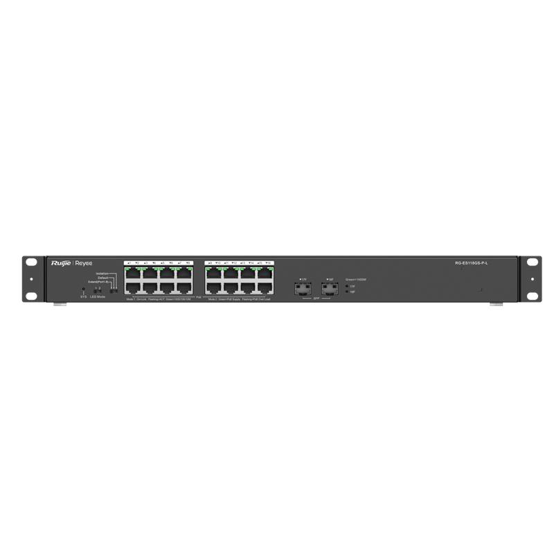 RUIJIE REYEE RG-ES118GS-P-L 16 PORT GIGABIT + 2 PORT 1GB SFP 247W POE RACKMOUNT SWITCH 