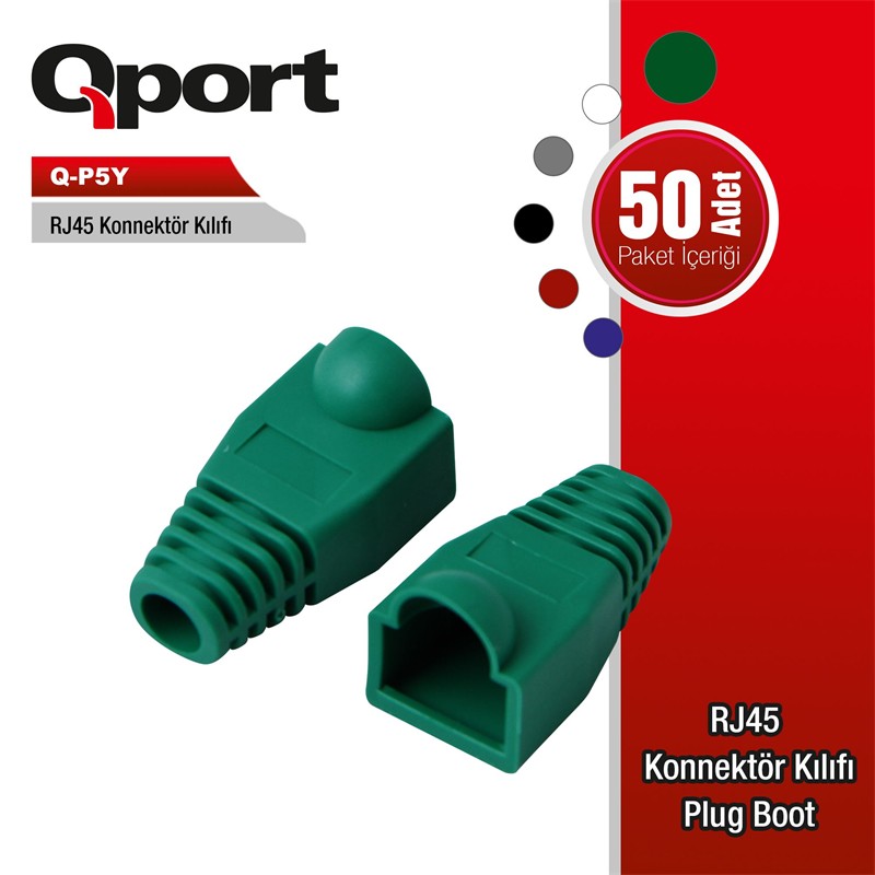 QPORT Q-P5Y 50 Lİ YEŞİL RJ45 KILIFI 