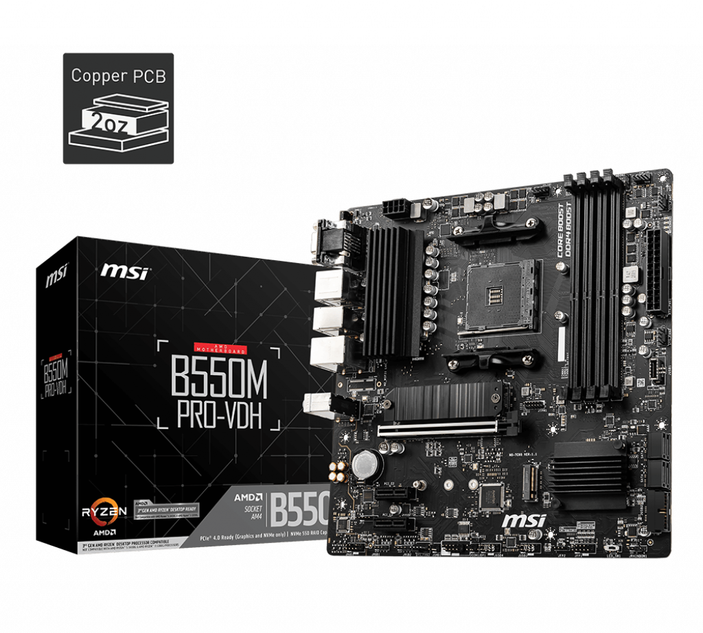MSI B550M PRO-VDH DDR4 4400MHZ 1XVGA 1XHDMI 1XDP 2XM.2 USB 3.2 MATX AM4 (AMD 5000/4000G/3000 SERİLERİ İLE UYUMLU)